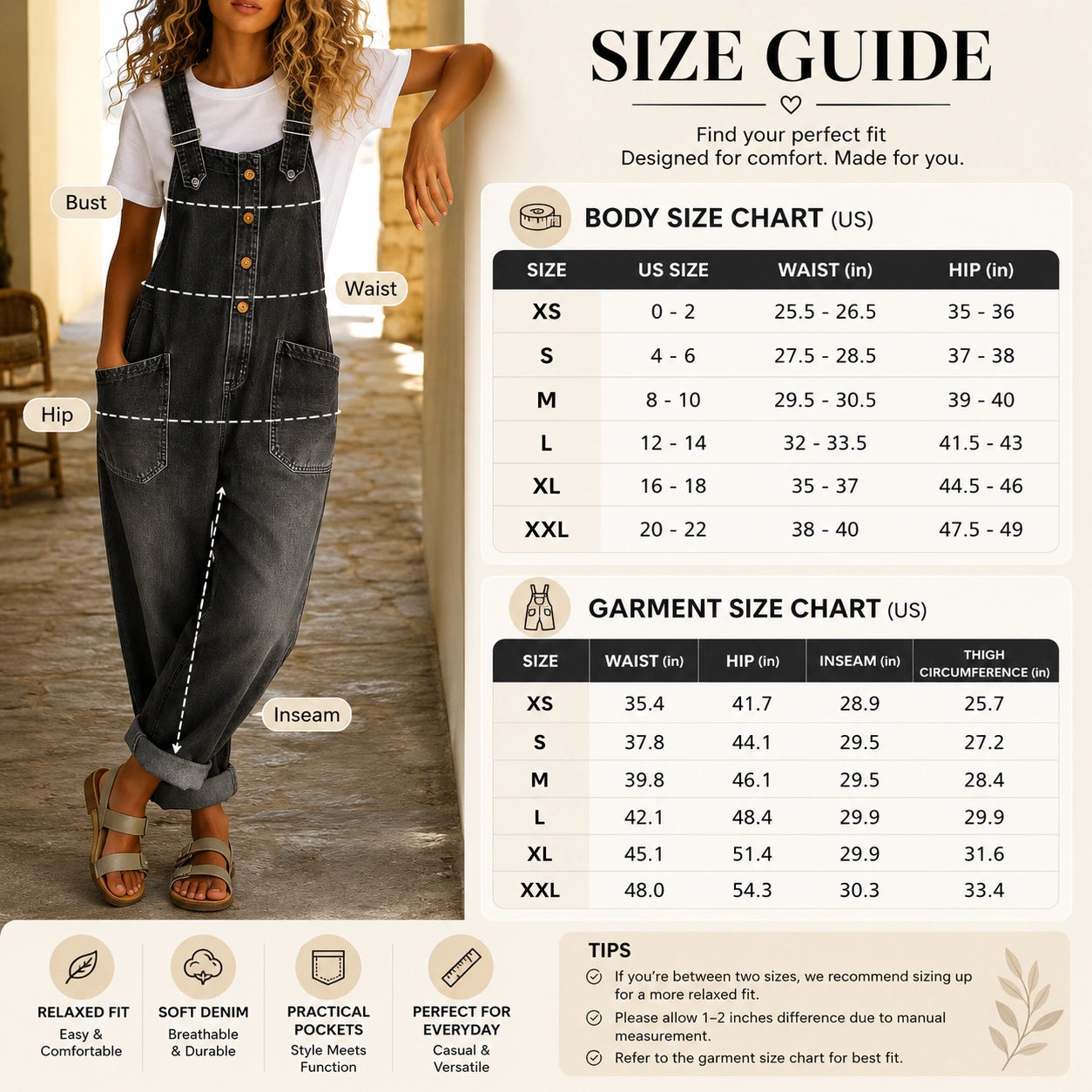Vintage Loose Wide Leg Jean Bib Overalls