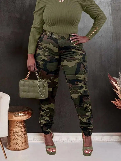 Women's Camo Print Button Fly Cargo Pants