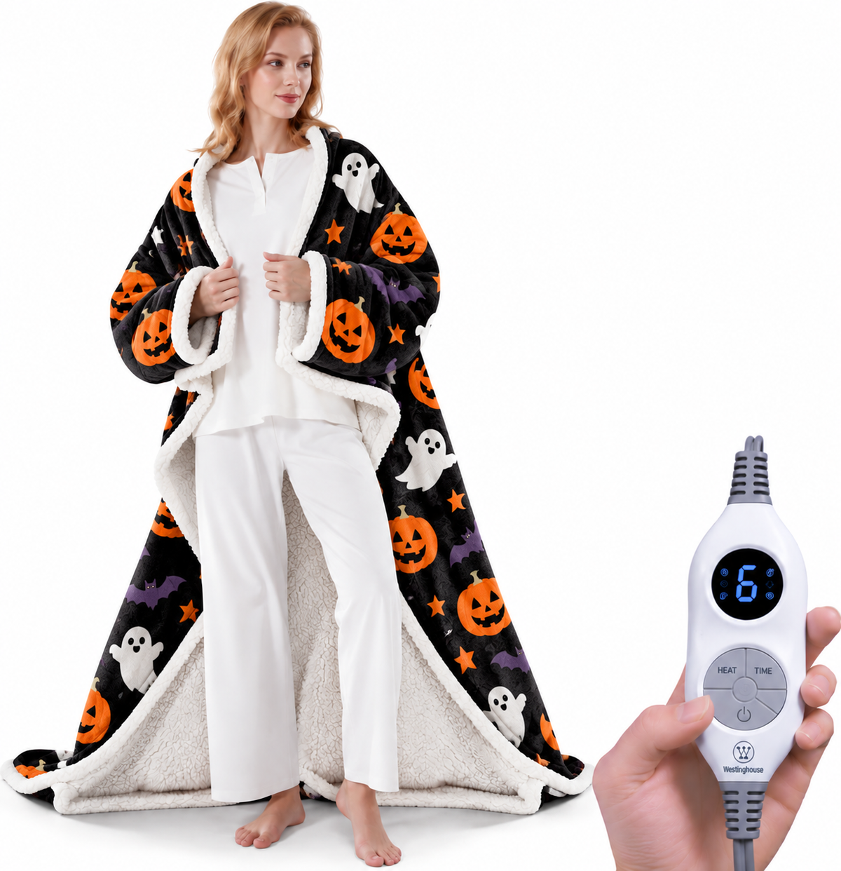 🔥 BESTSELLER | 4PCS $23.99 | 🔥Wearable Heated Blanket with Foot Pocket Sherpa🔥Overheat Protection & Auto Shut-Off