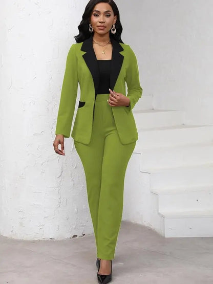 Women's Colorblock Blazer & Straight Leg Pants Set Suits