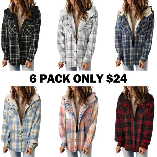 Women's Plaid / Houndstooth Print Button Front Hooded Coat