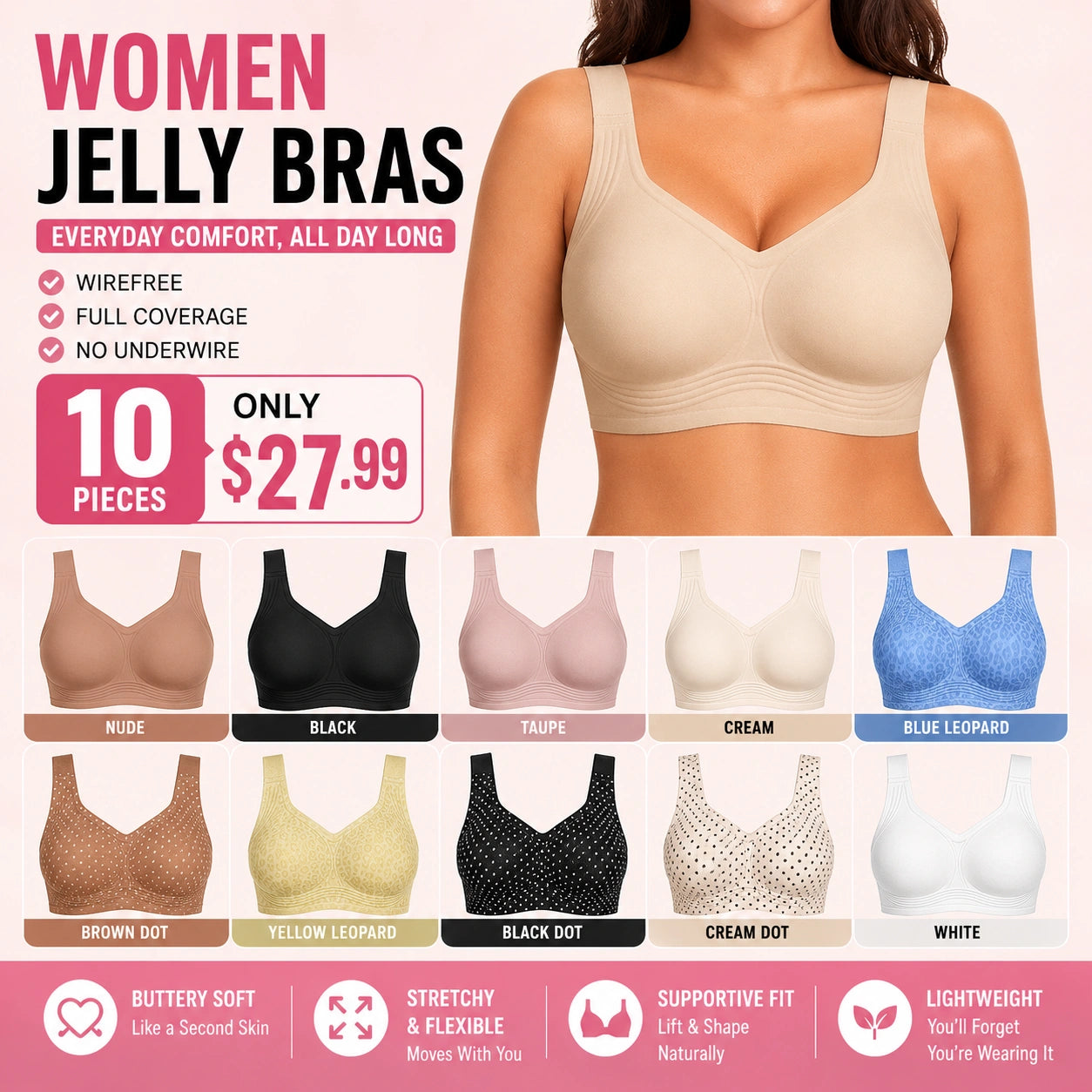 🔥 Clearance Sale — Limited Stock! 🔥Women Jelly Bras Wirefree Full Coverage No Underwire