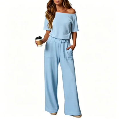 Women's Heather Off-Shoulder Wide Leg Jumpsuit