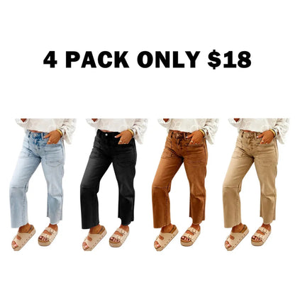 Women's Frayed Cropped Straight Jeans with Pockets