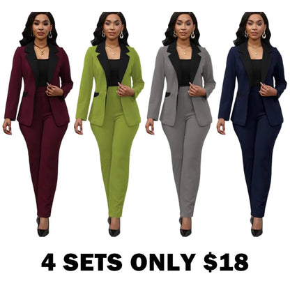 Women's Colorblock Blazer & Straight Leg Pants Set Suits