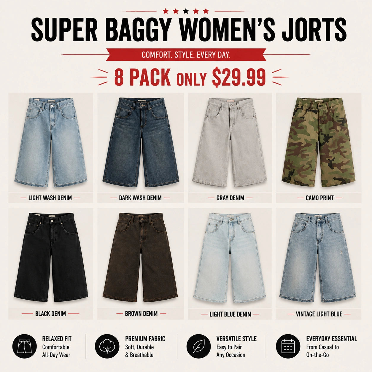 🔥 Clearance Sale — Limited Stock! 🔥Super Baggy Women's Jorts