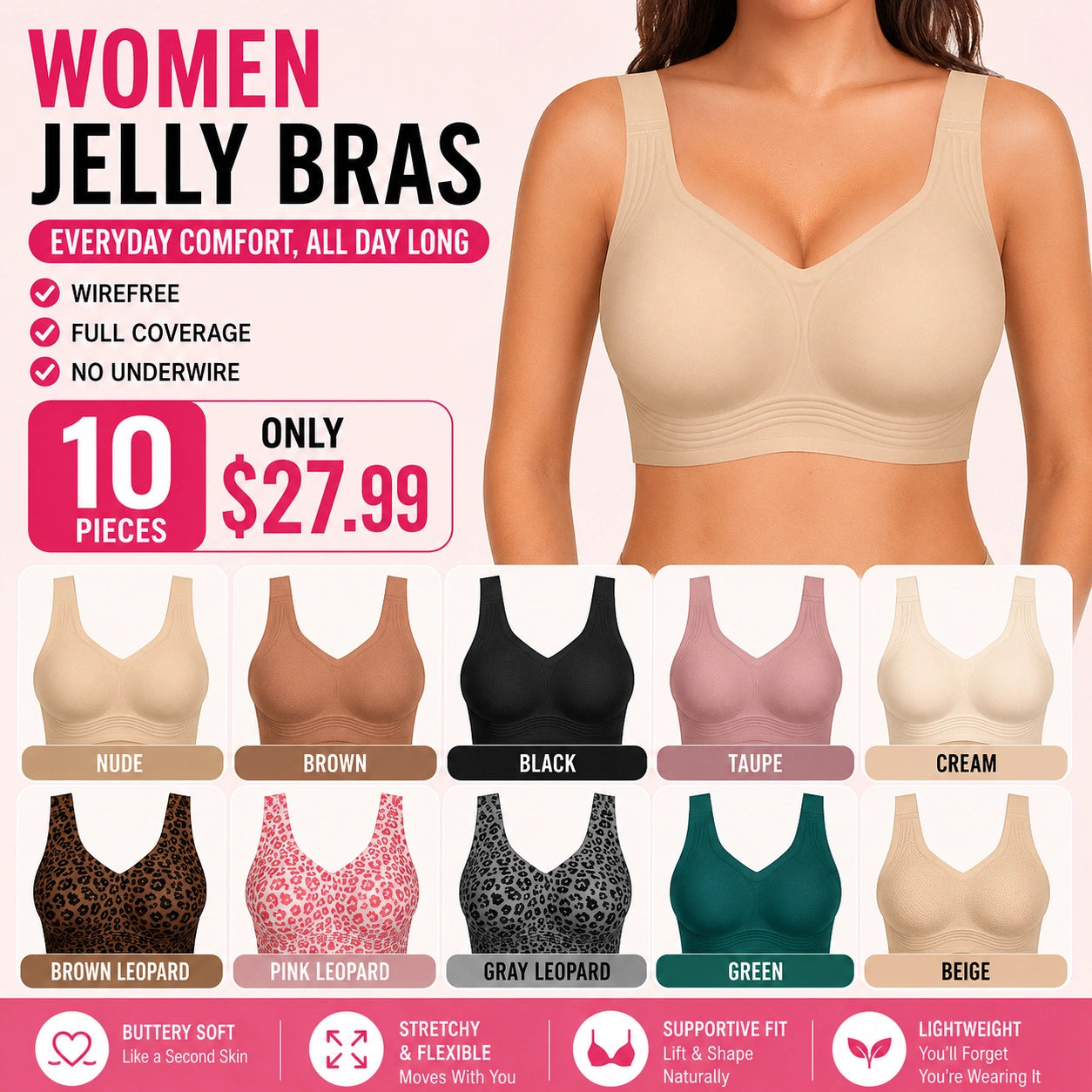 🔥 Clearance Sale — Limited Stock! 🔥Women Jelly Bras Wirefree Full Coverage No Underwire