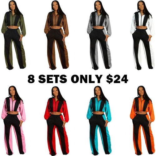 Color block straight pants set