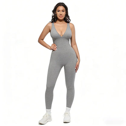 Deep V High-Waisted Tummy Control Jumpsuit