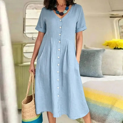 Women's Cotton Linen Midi Dress