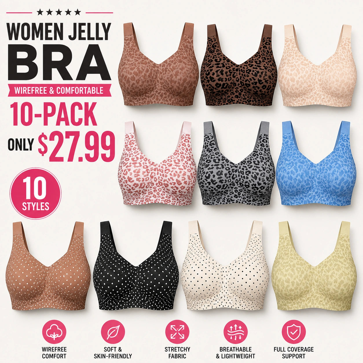 🔥 Clearance Sale — Limited Stock! 🔥Women Jelly Bras Wirefree Full Coverage No Underwire