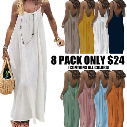 Womens Summer Casual Sleeveless Backless Cami Sundress 2026 Vacation House Dress