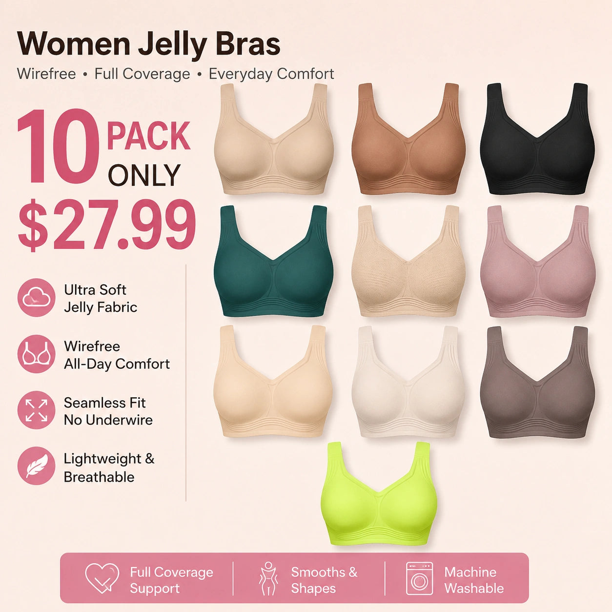 🔥 Clearance Sale — Limited Stock! 🔥Women Jelly Bras Wirefree Full Coverage No Underwire