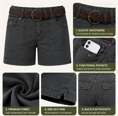 FINAL SALE⚡- Casual Summer Shorts – Split Side Flap Pocket Shorts With Belt