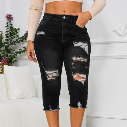 Women's Ripped Capri Jeans - Summer Essential