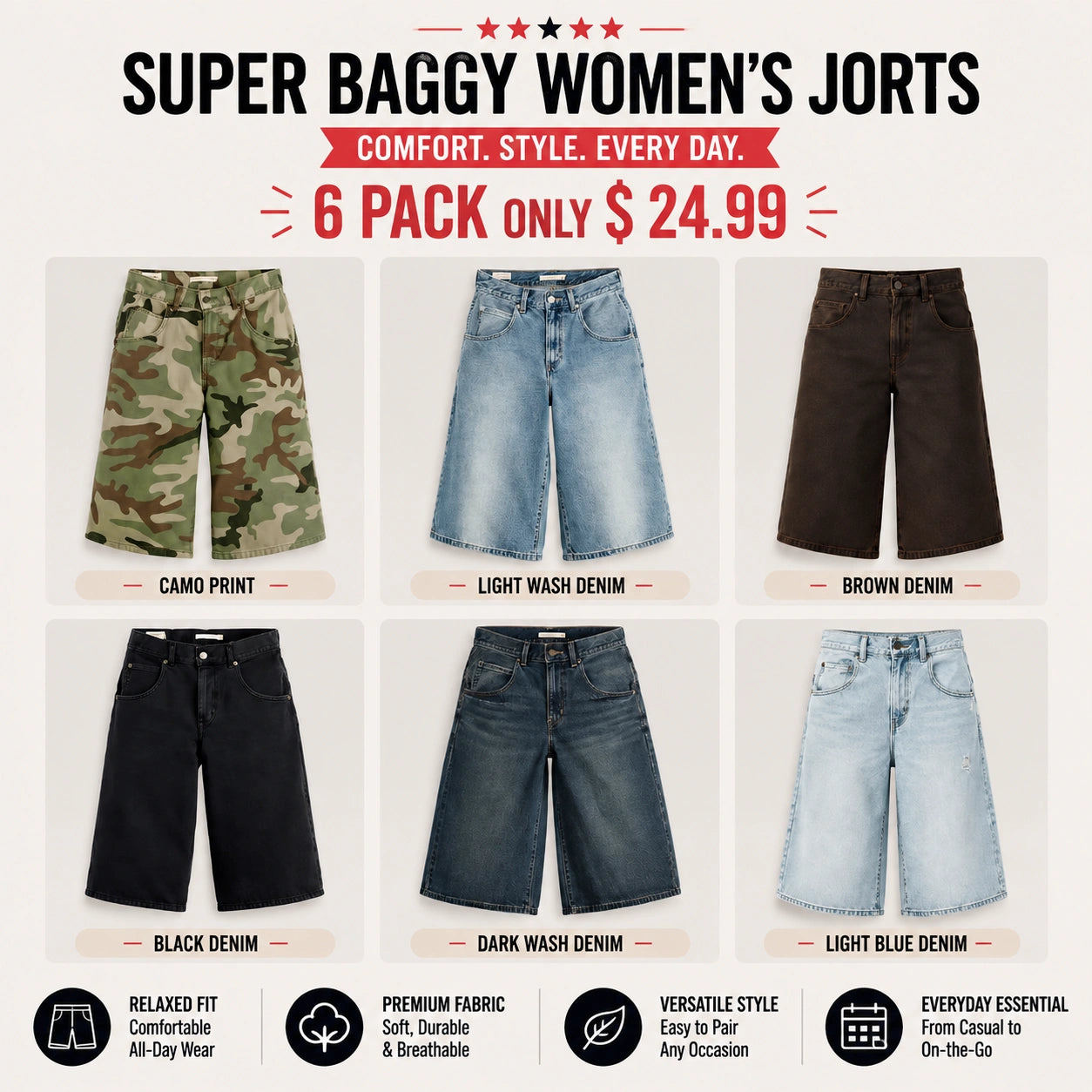 🔥 Clearance Sale — Limited Stock! 🔥Super Baggy Women's Jorts