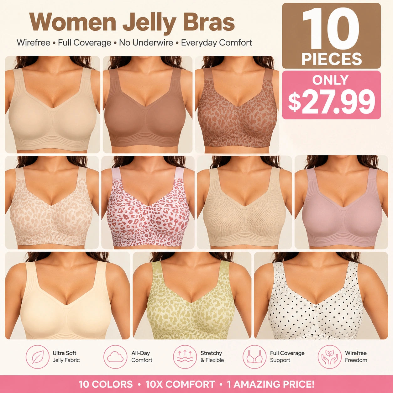 🔥 Clearance Sale — Limited Stock! 🔥Women Jelly Bras Wirefree Full Coverage No Underwire