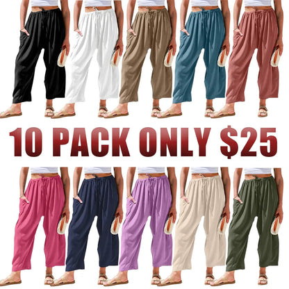 Women's Linen Blend Wide Leg Pants with Pockets