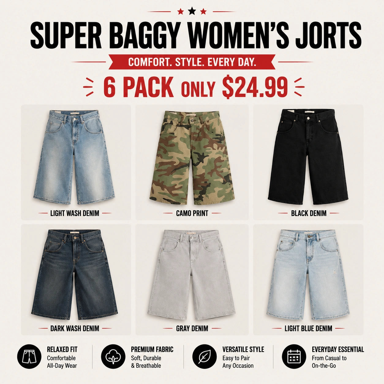 🔥 Clearance Sale — Limited Stock! 🔥Super Baggy Women's Jorts