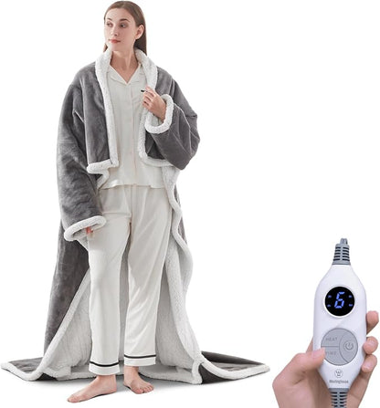 🔥 BESTSELLER | 4PCS $23.99 | 🔥Wearable Heated Blanket with Foot Pocket Sherpa🔥Overheat Protection & Auto Shut-Off