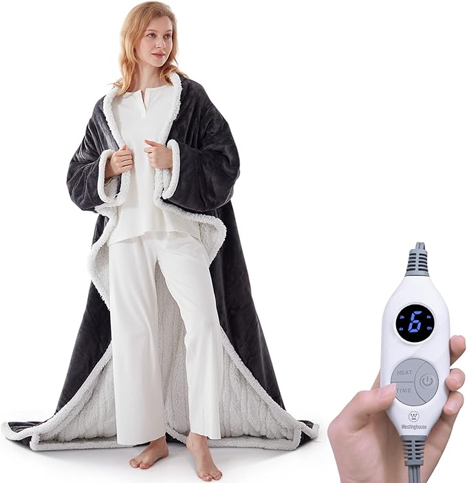 🔥 BESTSELLER | 4PCS $23.99 | 🔥Wearable Heated Blanket with Foot Pocket Sherpa🔥Overheat Protection & Auto Shut-Off