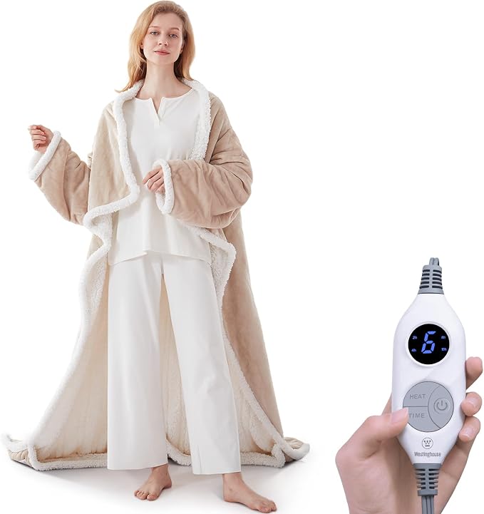 🔥 BESTSELLER | 4PCS $23.99 | 🔥Wearable Heated Blanket with Foot Pocket Sherpa🔥Overheat Protection & Auto Shut-Off