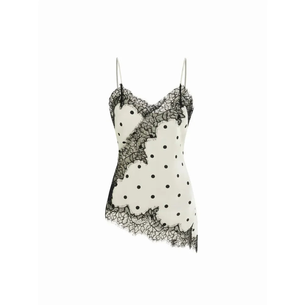 V-neck Floral Lace Lettuce Trim Cami Blouse