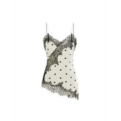 V-neck Floral Lace Lettuce Trim Cami Blouse