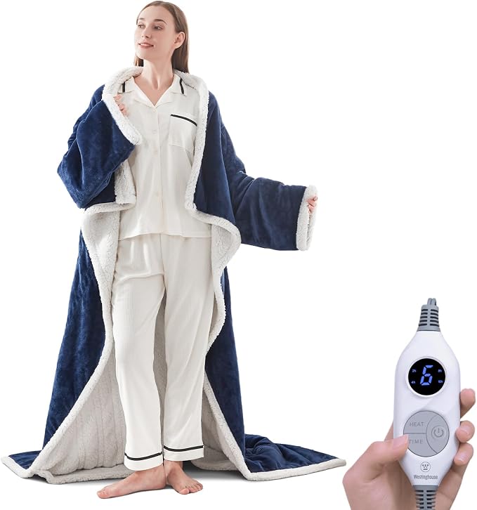 🔥 BESTSELLER | 4PCS $23.99 | 🔥Wearable Heated Blanket with Foot Pocket Sherpa🔥Overheat Protection & Auto Shut-Off