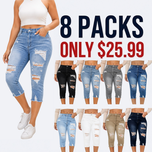 Women's Ripped Capri Jeans - Summer Essential
