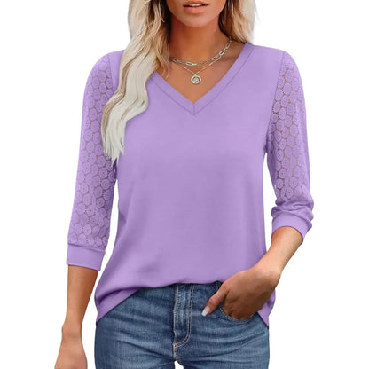 3/4 Long Sleeve V-Neck Lace Tunic
