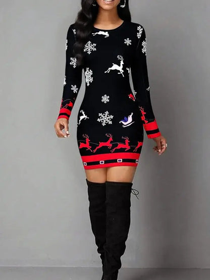 Women's Vintage Geometric Print Casual Long Sleeve Dress
