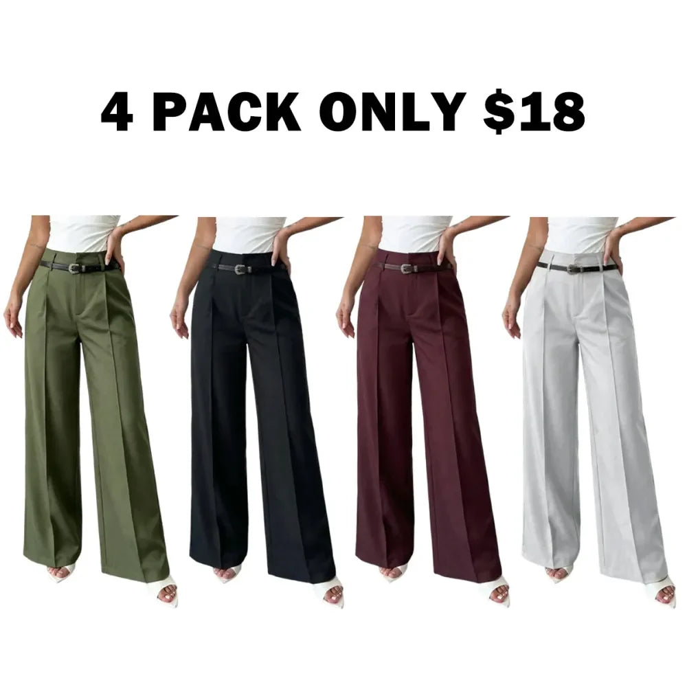 Women's Elastic Waist Solid Color Zipper Button Pocket Wide Leg Trouser Pants