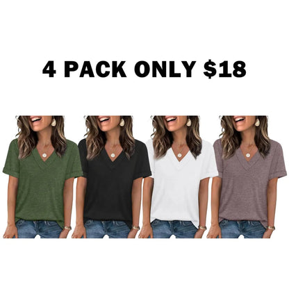 Women's Summer Tops Short Sleeve Basic Casual V Neck T Shirts