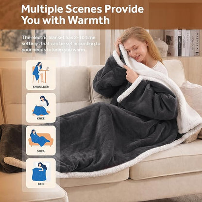 🔥 BESTSELLER | 4PCS $23.99 | 🔥Wearable Heated Blanket with Foot Pocket Sherpa🔥Overheat Protection & Auto Shut-Off