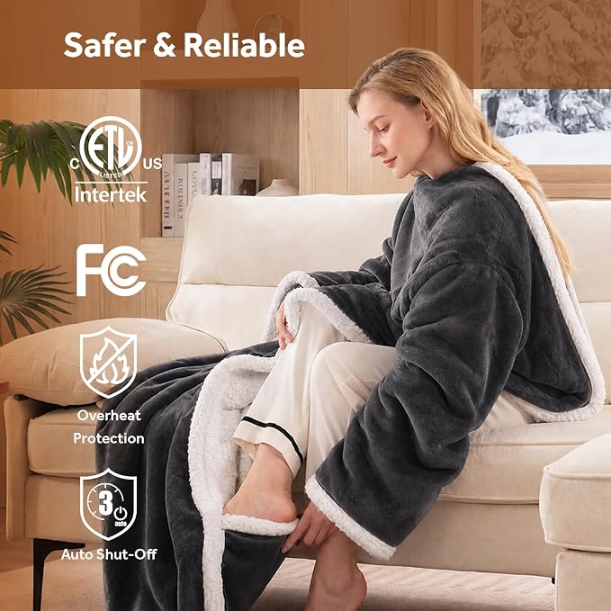 🔥 BESTSELLER | 4PCS $23.99 | 🔥Wearable Heated Blanket with Foot Pocket Sherpa🔥Overheat Protection & Auto Shut-Off