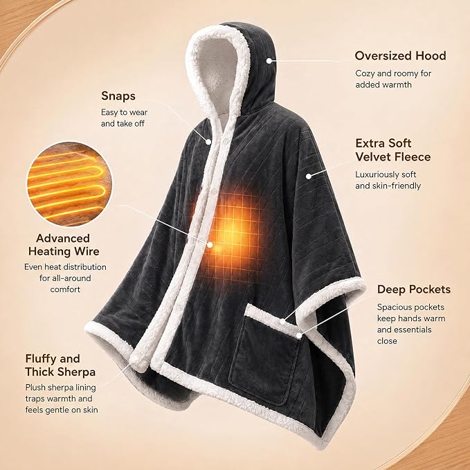 🔥 BESTSELLER | 4PCS $23.99 | 🔥Wearable Heated Blanket with Foot Pocket Sherpa🔥Overheat Protection & Auto Shut-Off