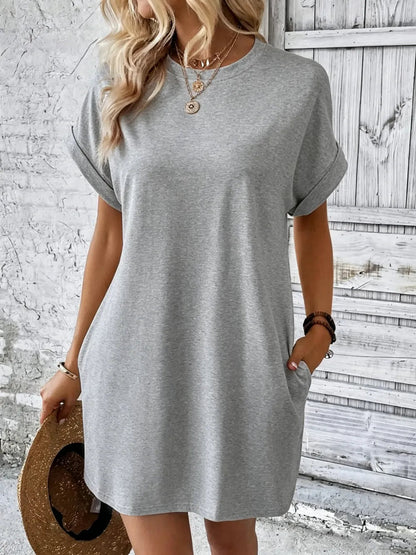 Women's Plain Pocket Batwing Sleeve Tee Dress