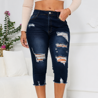 Women's Ripped Capri Jeans - Summer Essential