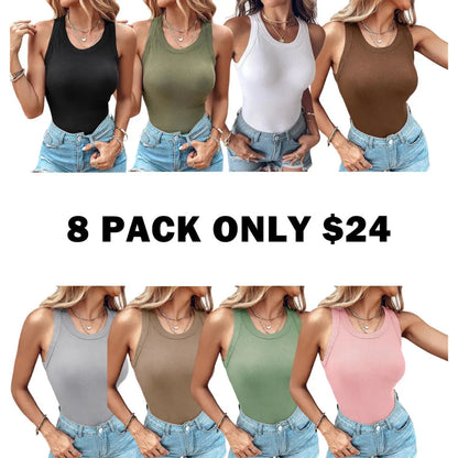 Built-in Bra Tank Top Ribbed Racerback Tops