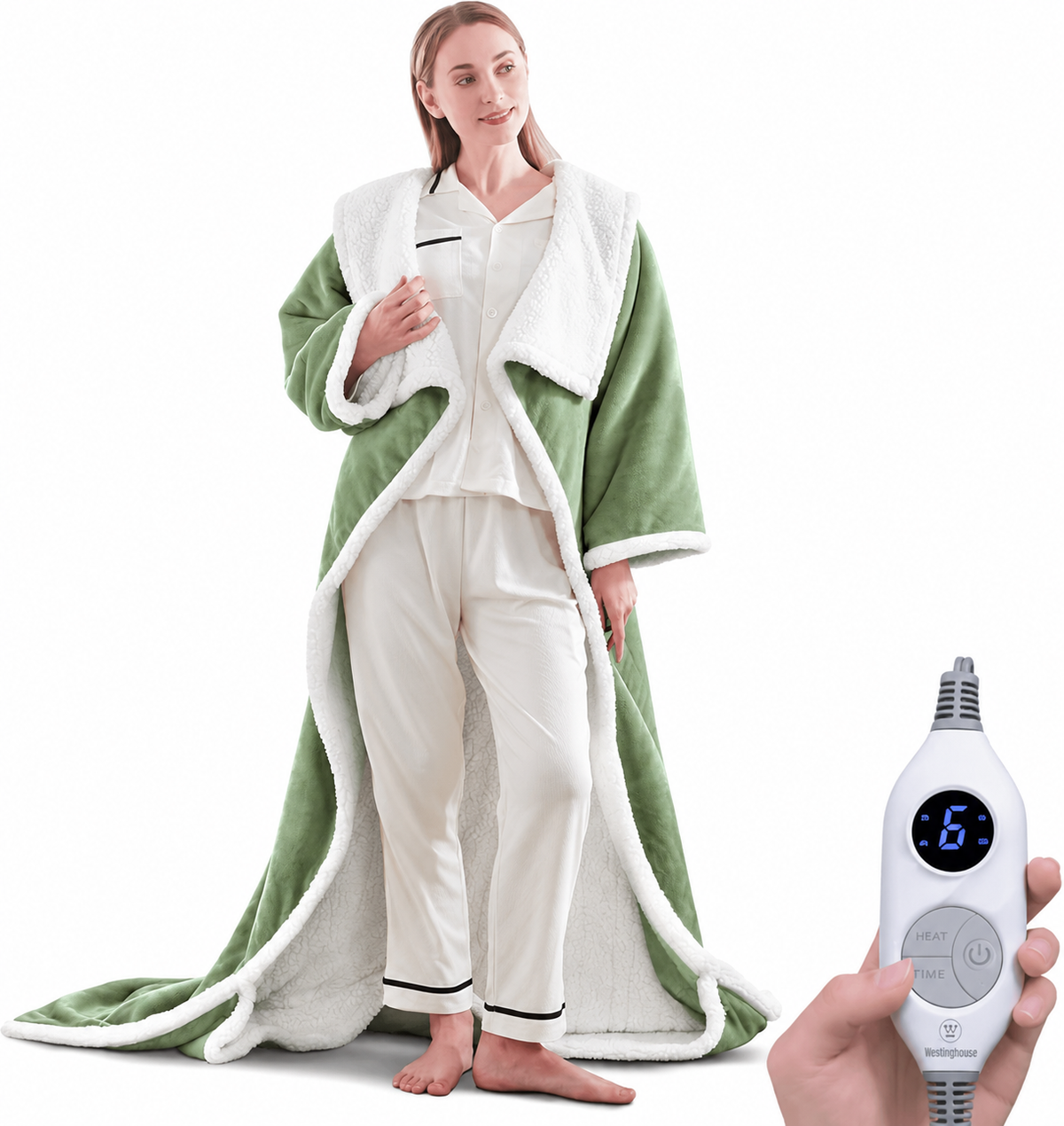 🔥 BESTSELLER | 4PCS $23.99 | 🔥Wearable Heated Blanket with Foot Pocket Sherpa🔥Overheat Protection & Auto Shut-Off