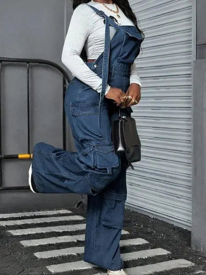 Women's Adjustable Strap Denim Jumpsuit