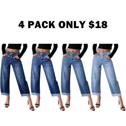 Women's High Waisted Wide Leg Cropped Denim Jeans