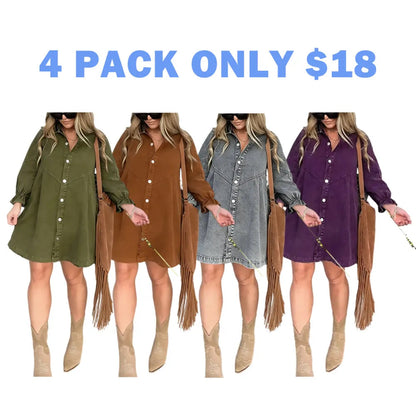 Washed Denim Puff Sleeve Mini Dress