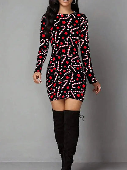 Women's Vintage Geometric Print Casual Long Sleeve Dress