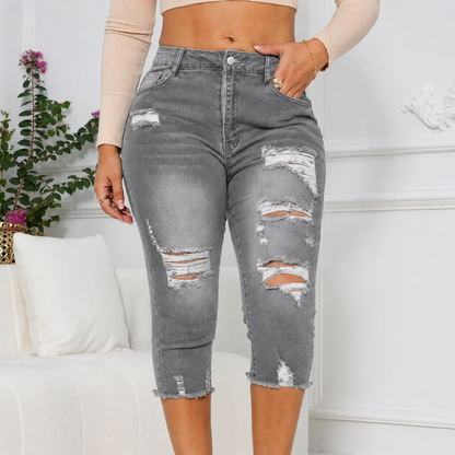 Women's Ripped Capri Jeans - Summer Essential
