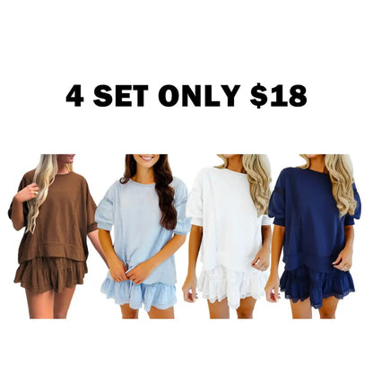 Women's 2 Piece Cotton Lace Trim Outfit Set
