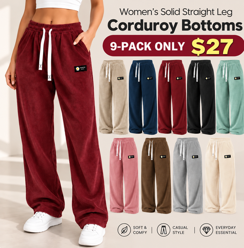 Women's Solid Straight Leg Corduroy Bottoms