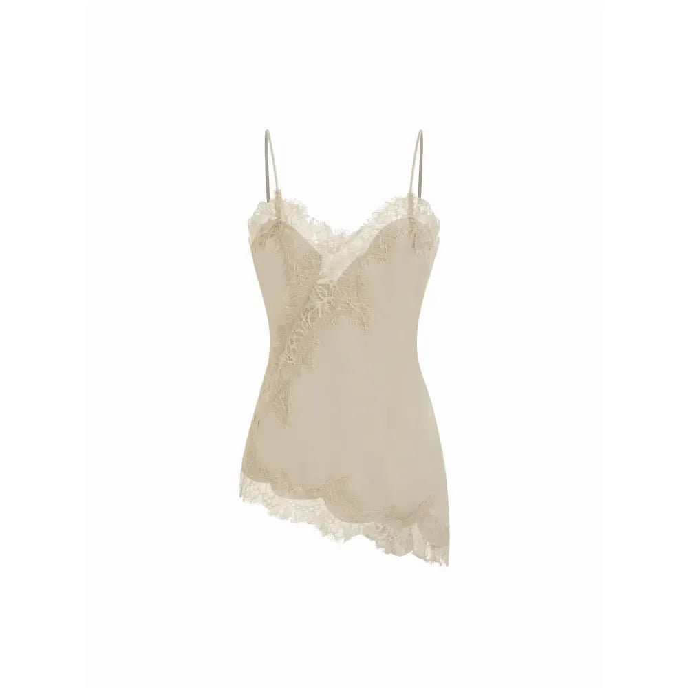 V-neck Floral Lace Lettuce Trim Cami Blouse