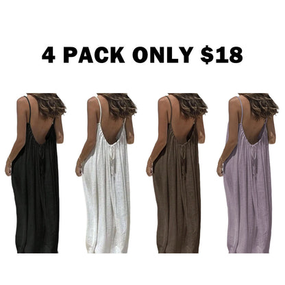 Women's Solid Color Backless Spaghetti Strap Cami Dress